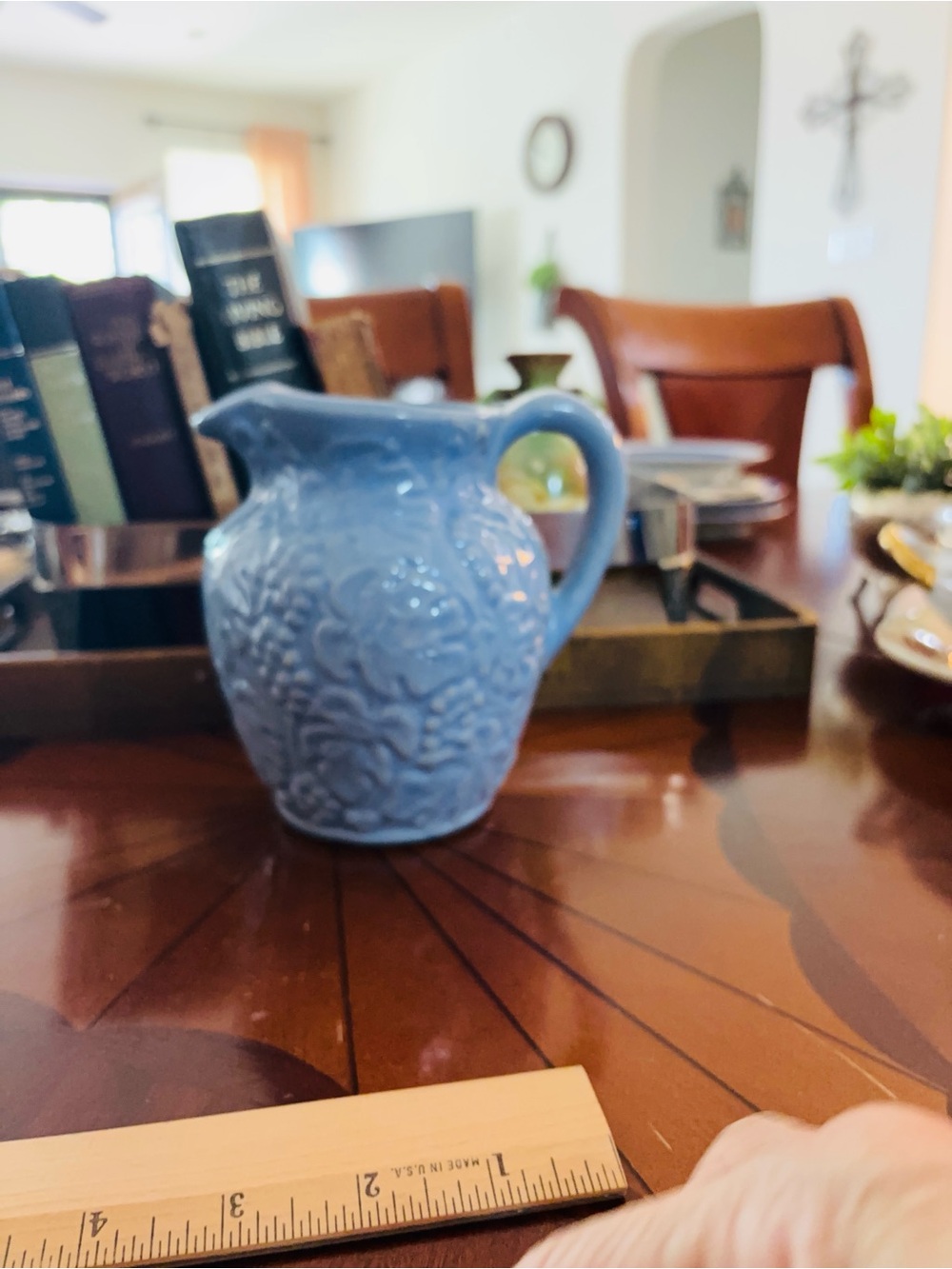 Blue Embossed Ceramic Pitcher